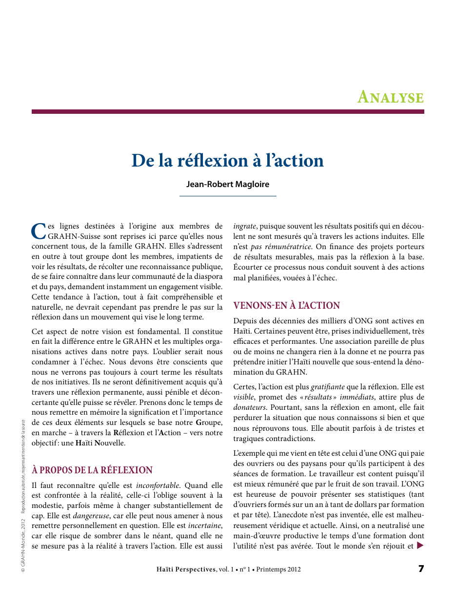 Première page — Jean-Robert Magloire