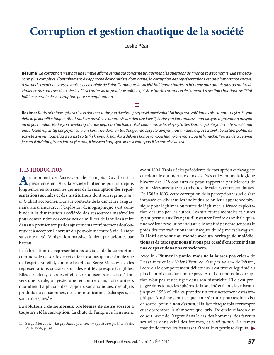 Première page — Leslie Péan