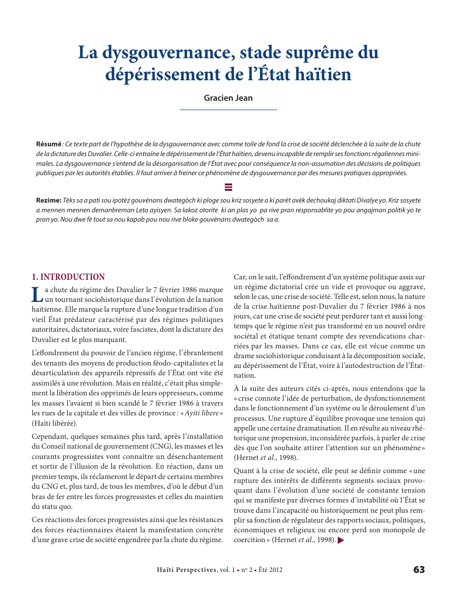 Première page — Gracien Jean