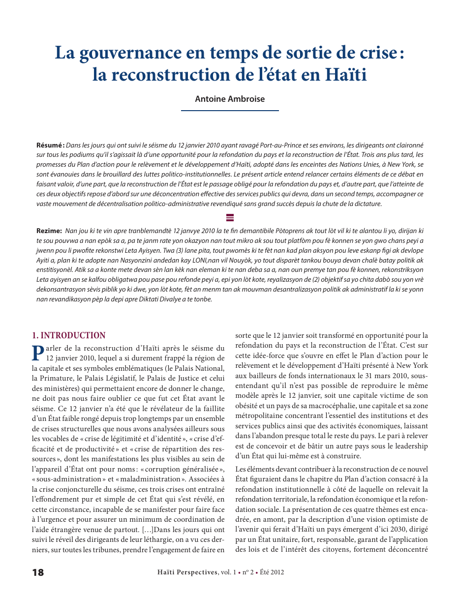 Première page — Antoine Ambroise