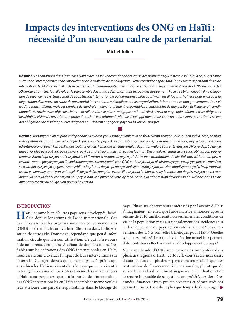 Première page — Michel Julien