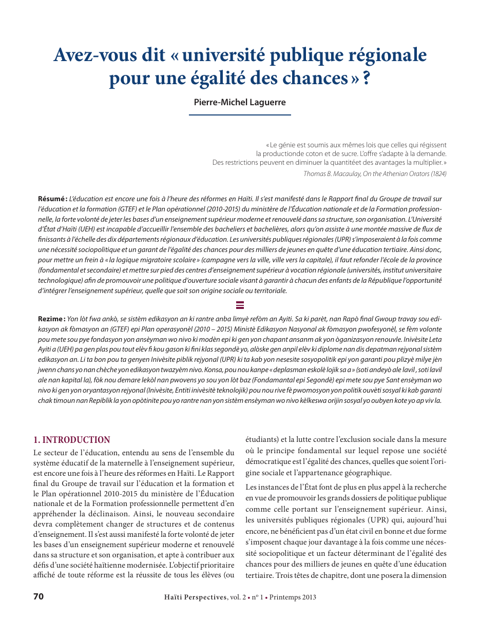 Première page — Pierre-Michel Laguerre