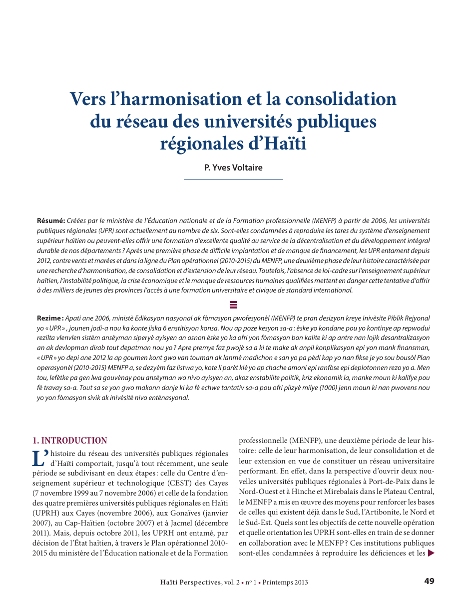 Première page — P. Yves Voltaire