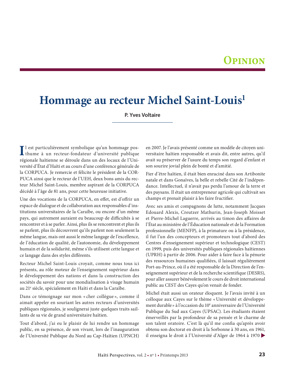 Première page — P. Yves Voltaire