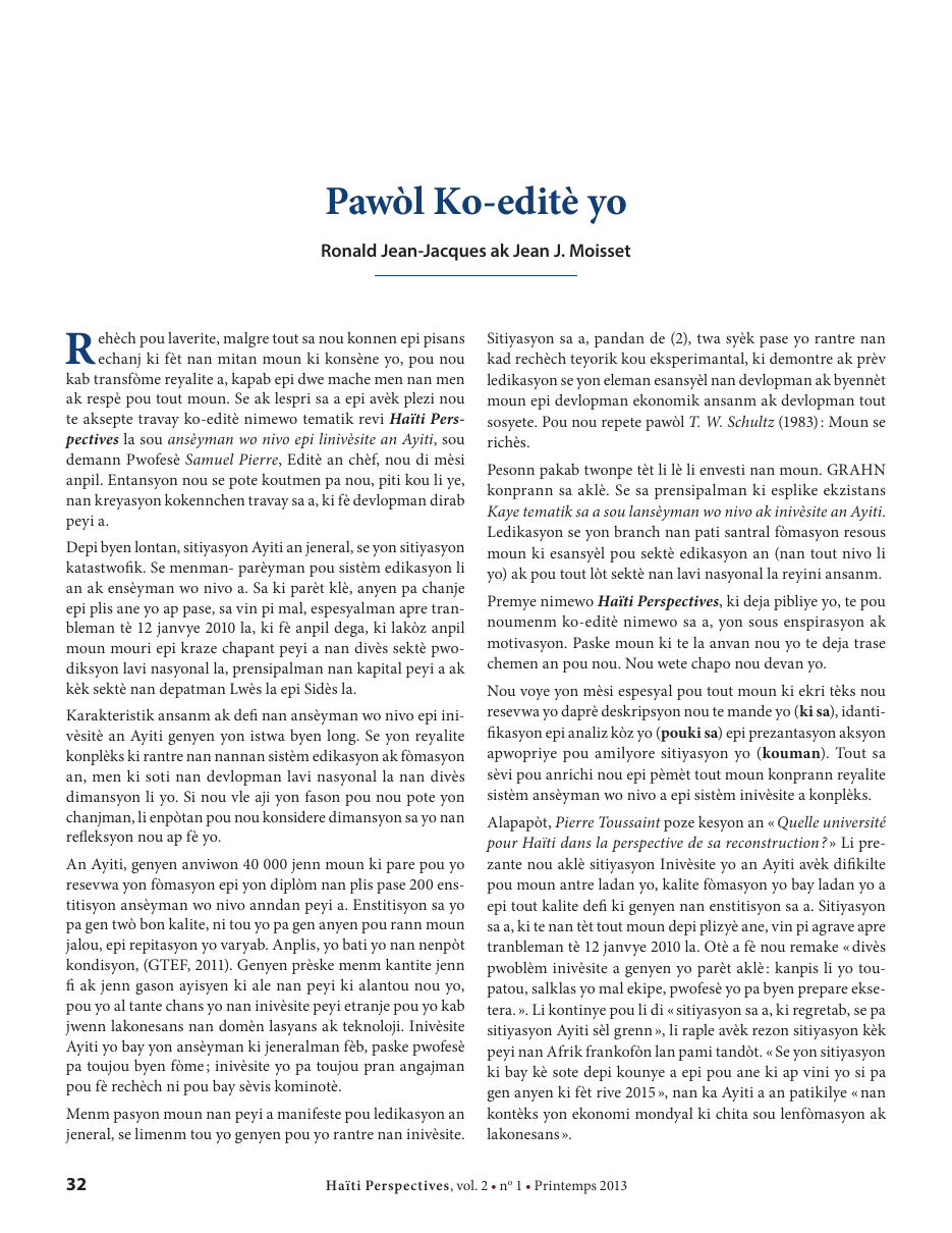 Première page — Ronald Jean-Jacques ak Jean J. Moisset