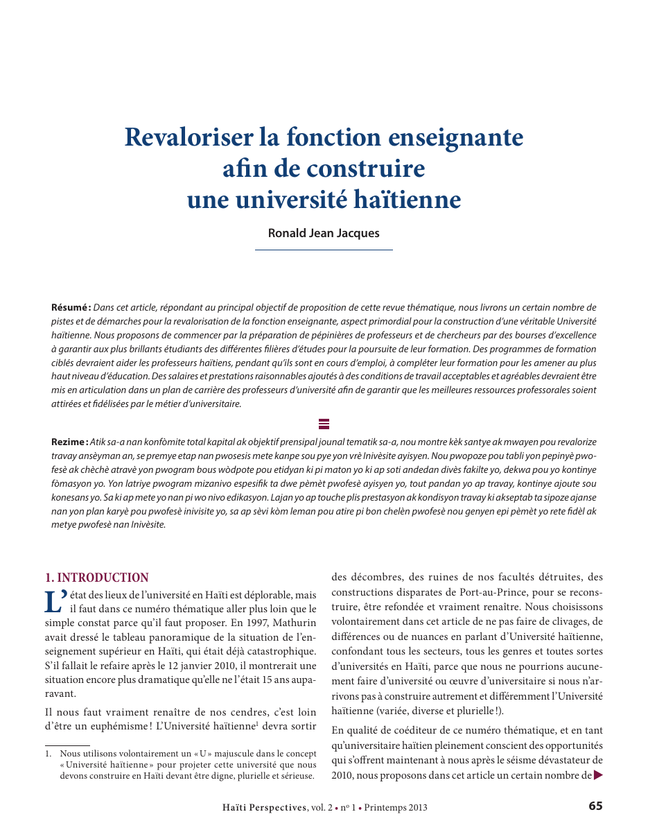 Première page — Ronald Jean Jacques
