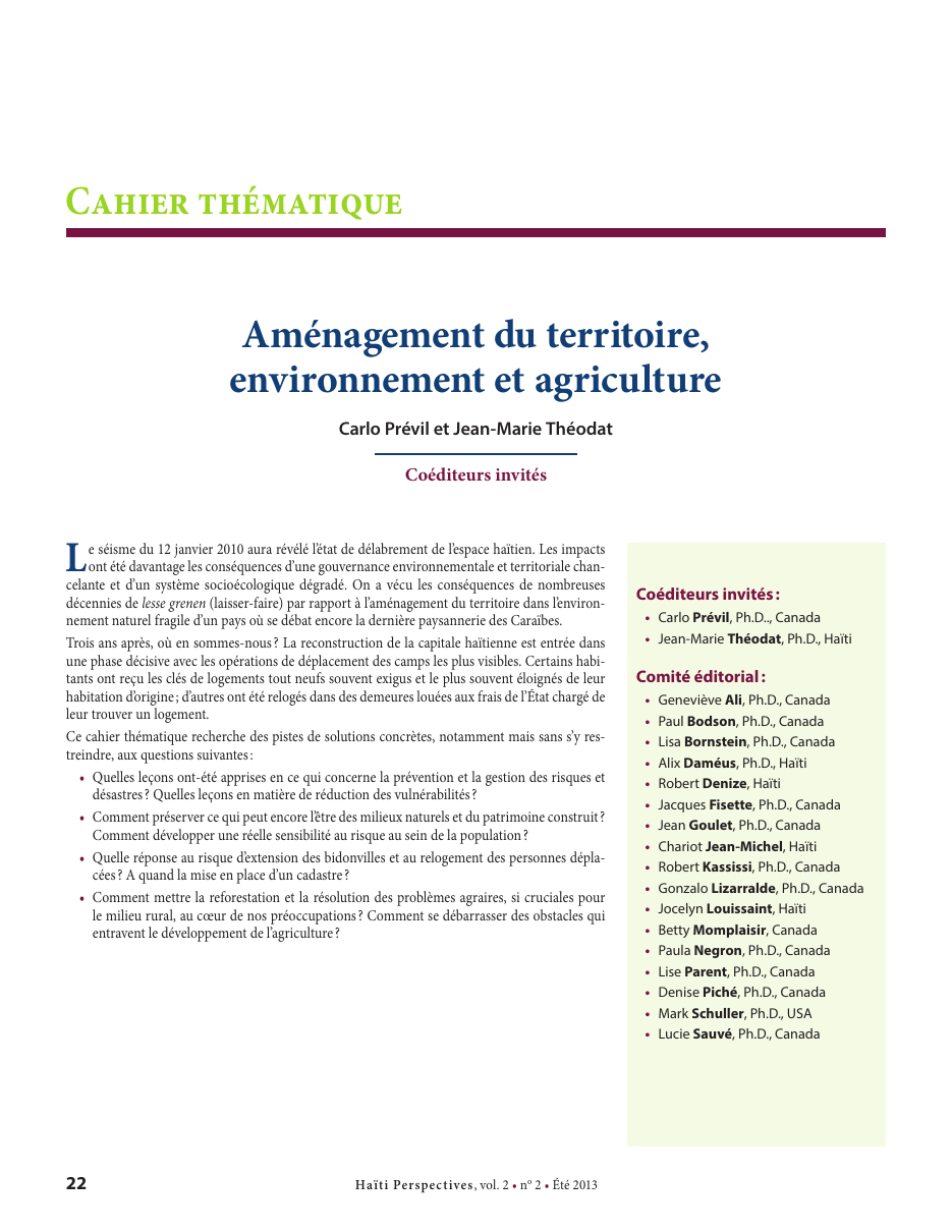 Première page — Carlo Prévil et Jean-Marie Théodat