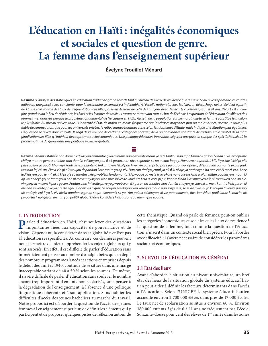 Première page — Évelyne Trouillot Ménard