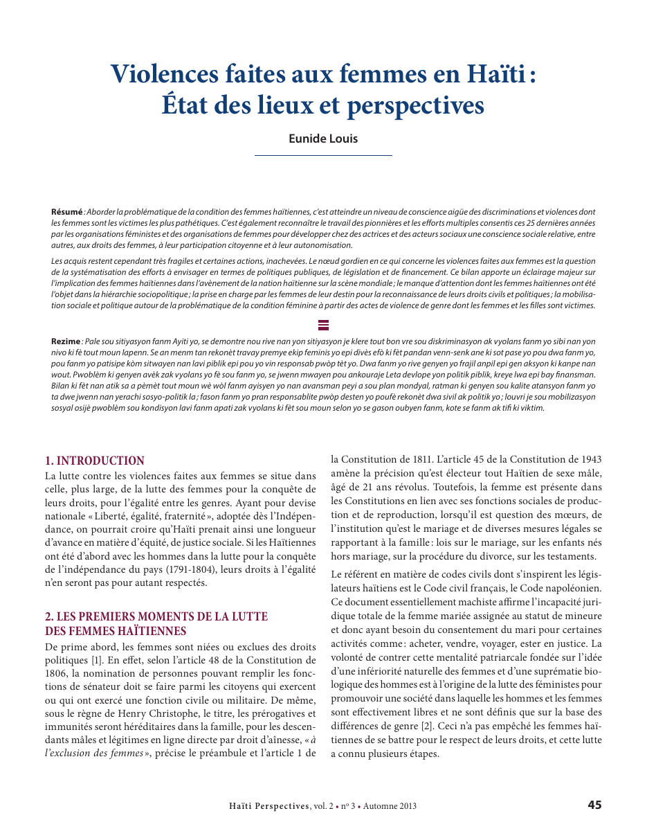 Première page — Eunide Louis