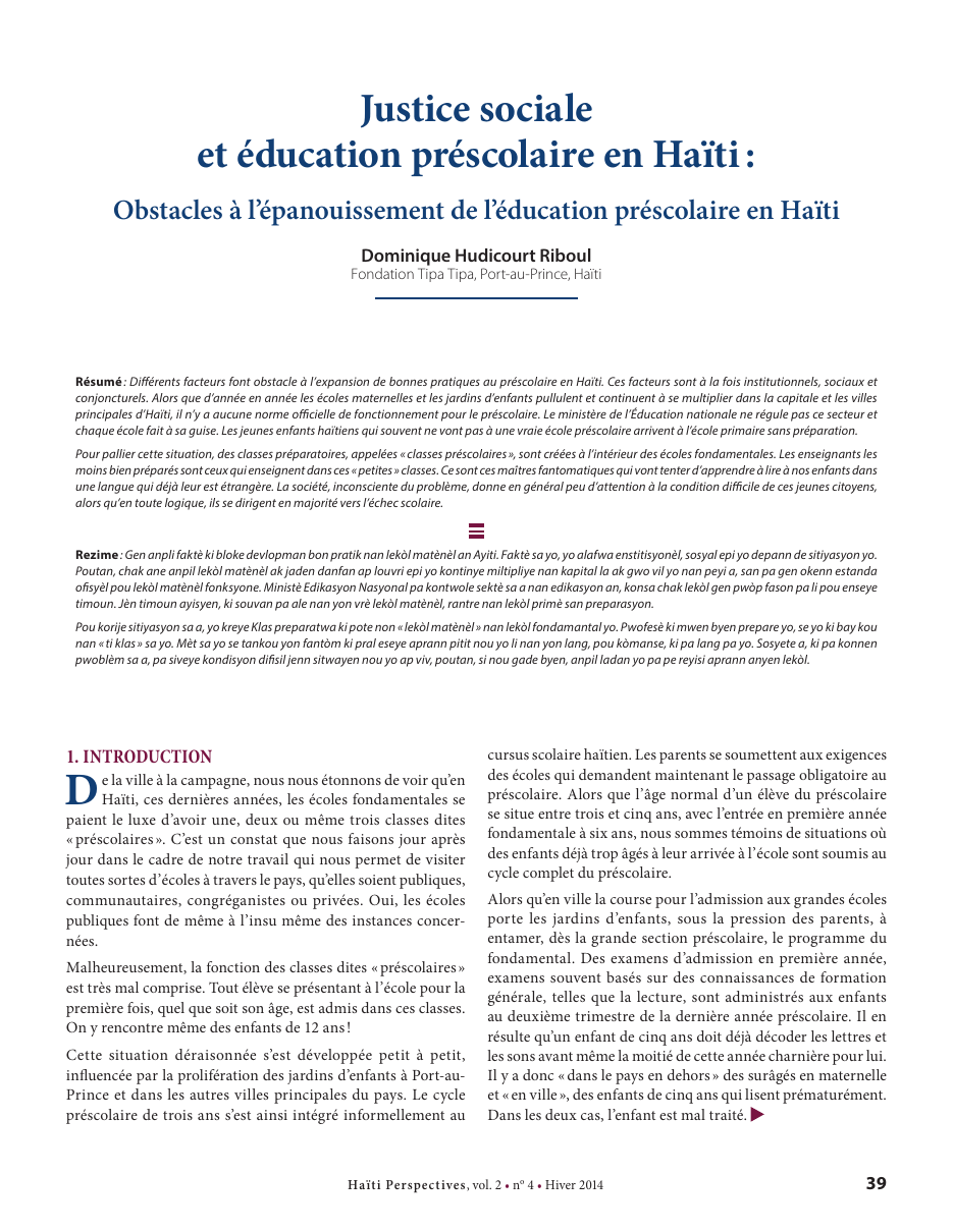 Première page — Dominique Hudicourt Riboul