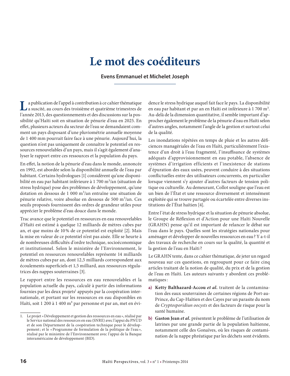 Première page — Evens Emmanuel et Michelet Joseph