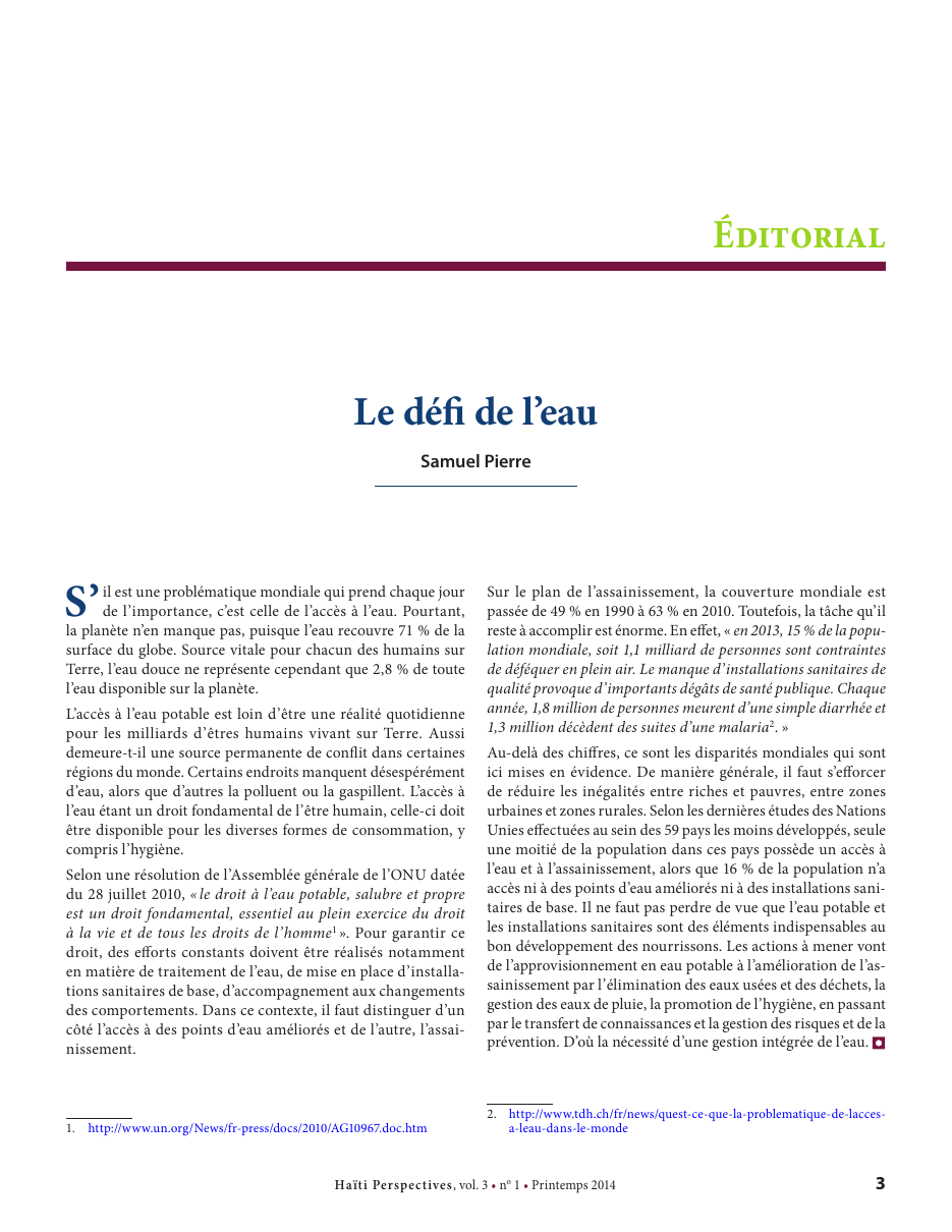 Première page — Samuel Pierre