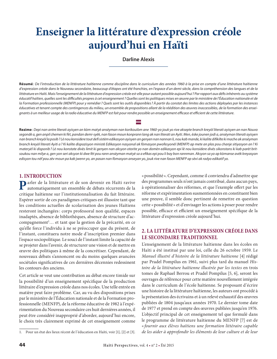 Première page — Darline Alexis