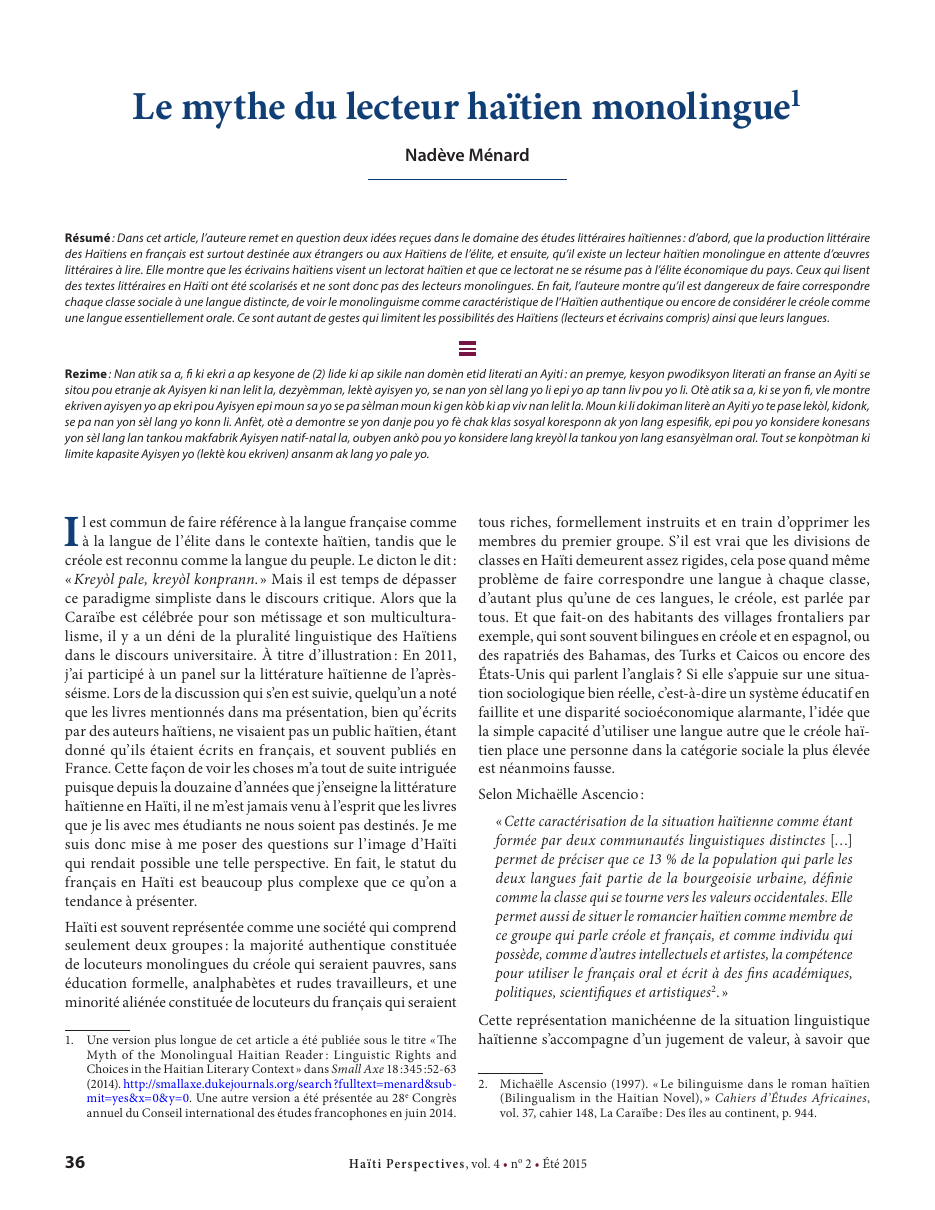 Première page — Nadève Ménard