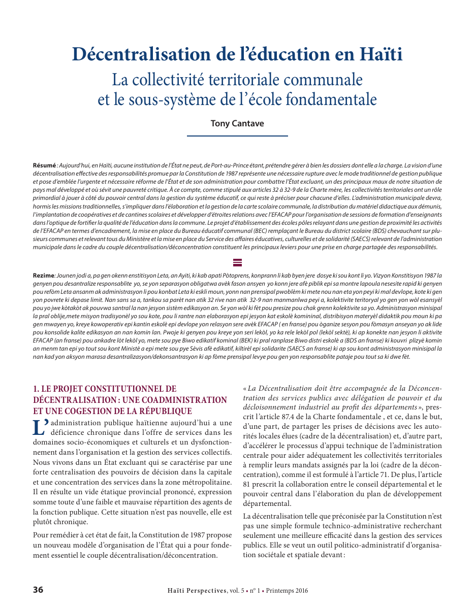 Première page — Tony Cantave