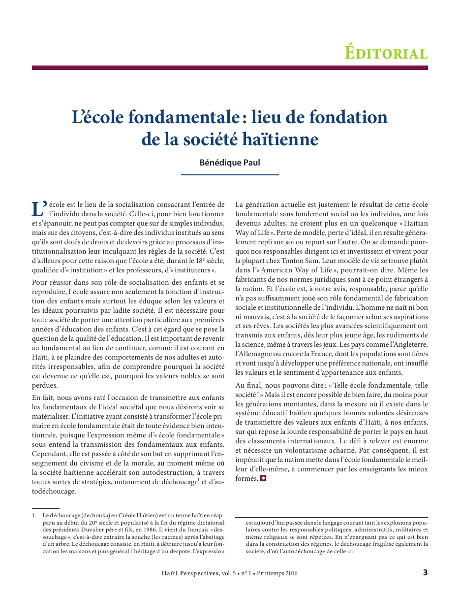 Première page — Bénédique Paul