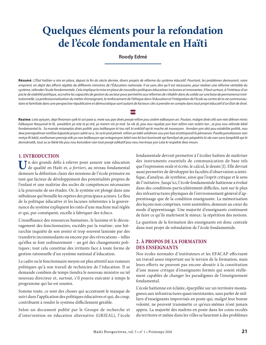 Première page — Roody Edmé