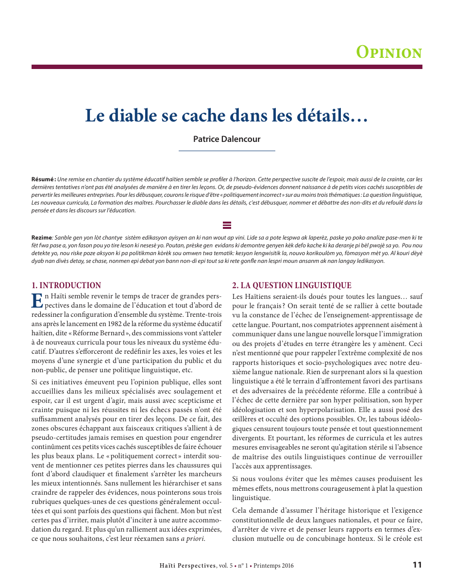 Première page — Patrice Dalencour