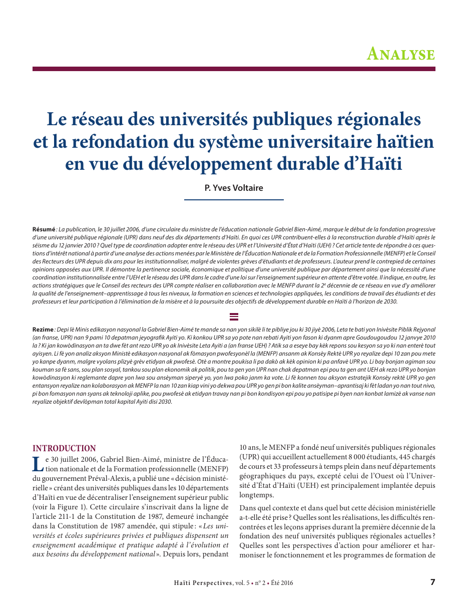 Première page — P. Yves Voltaire
