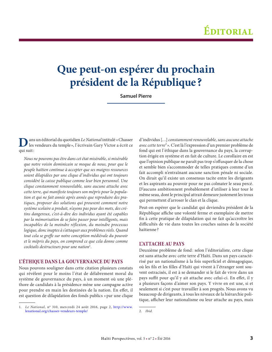 Première page — Samuel Pierre