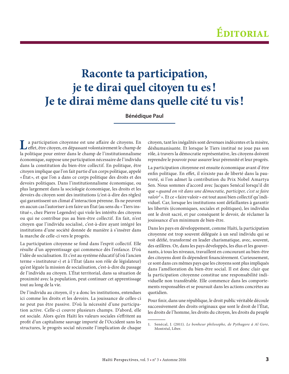 Première page — Bénédique Paul