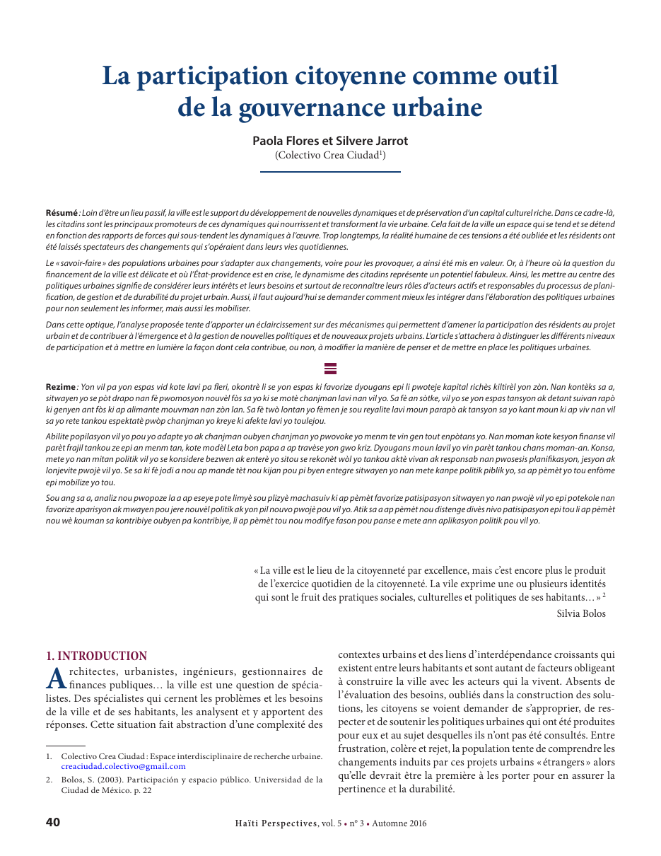 Première page — Paola Flores et Silvere Jarrot