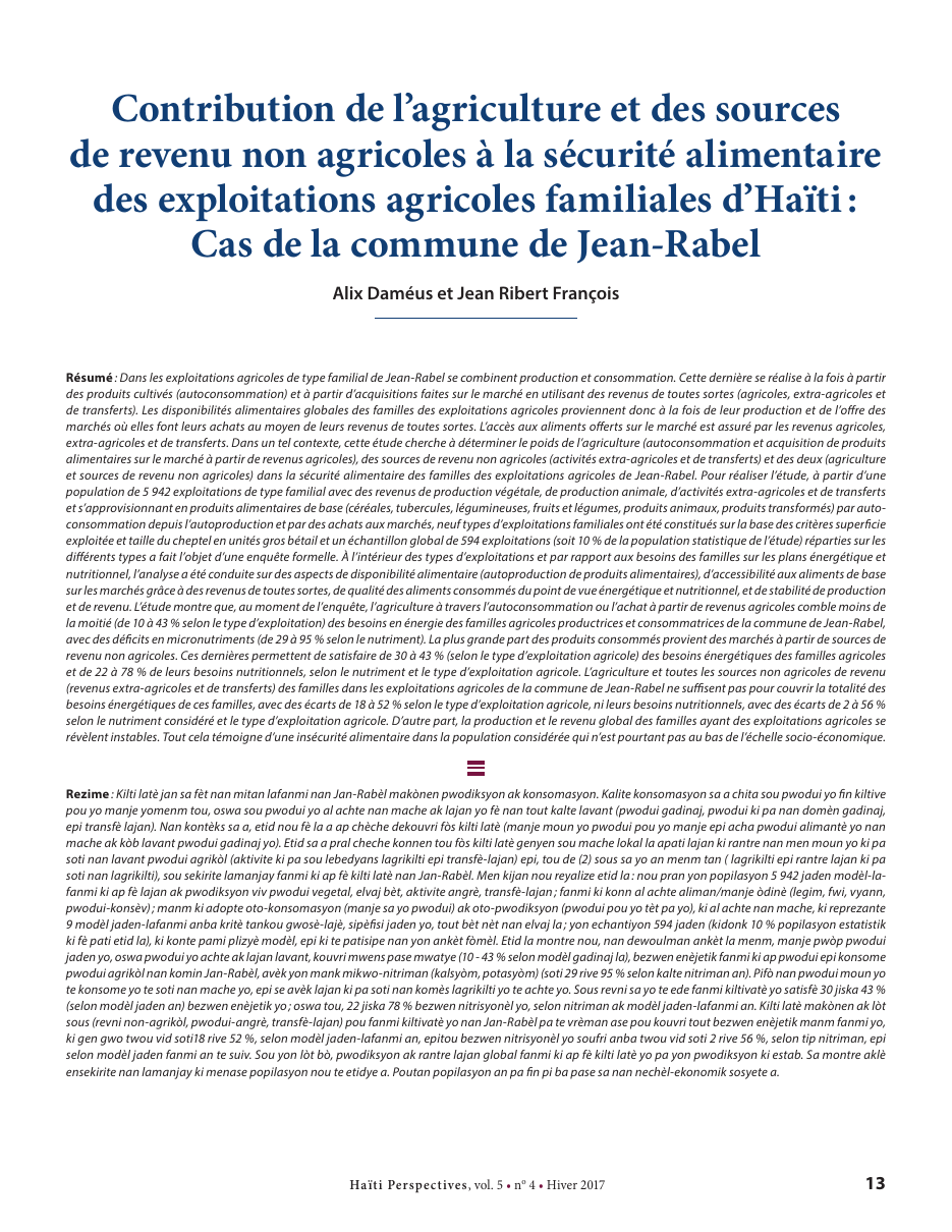 Première page — Alix Daméus et Jean Ribert François