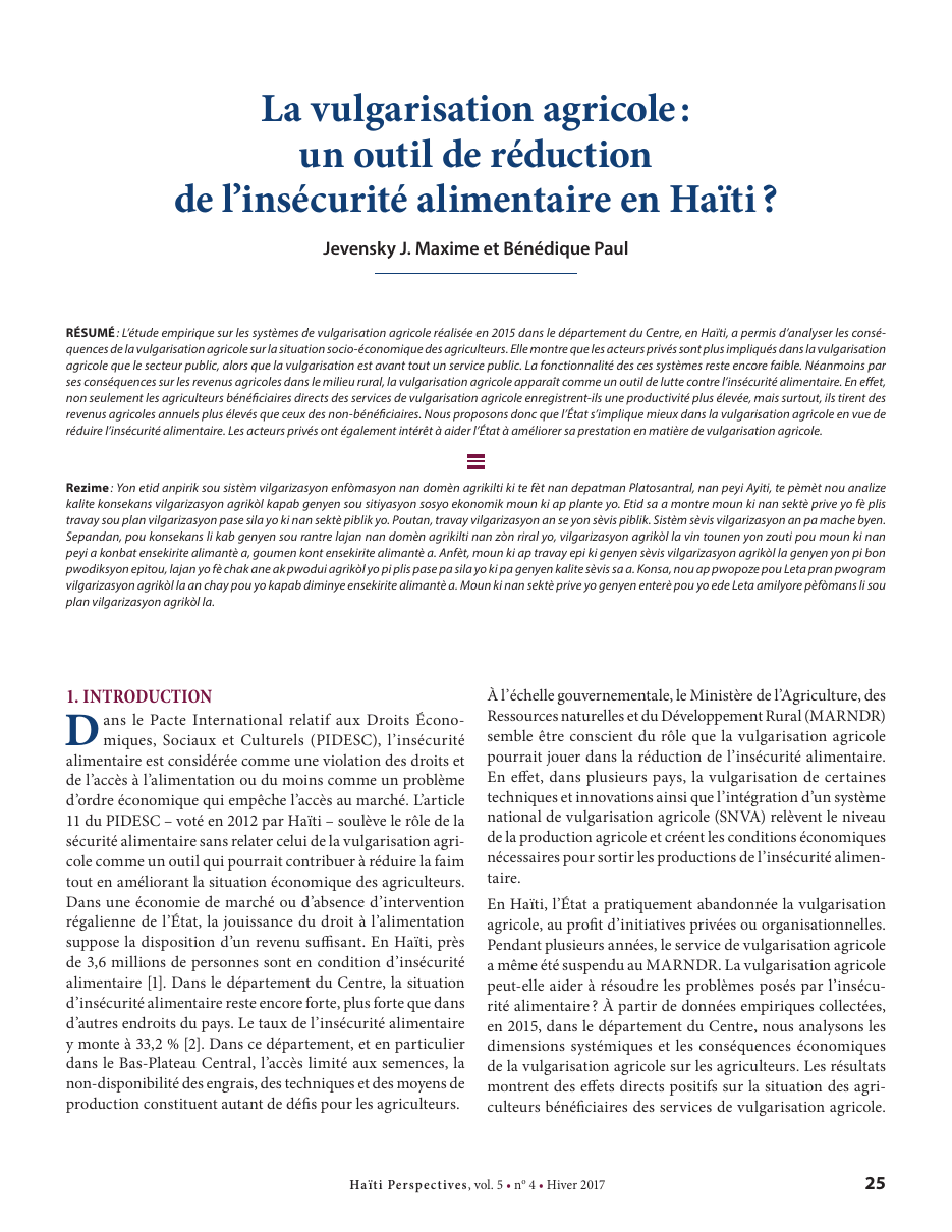 Première page — Jevensky J. Maxime et Bénédique Paul