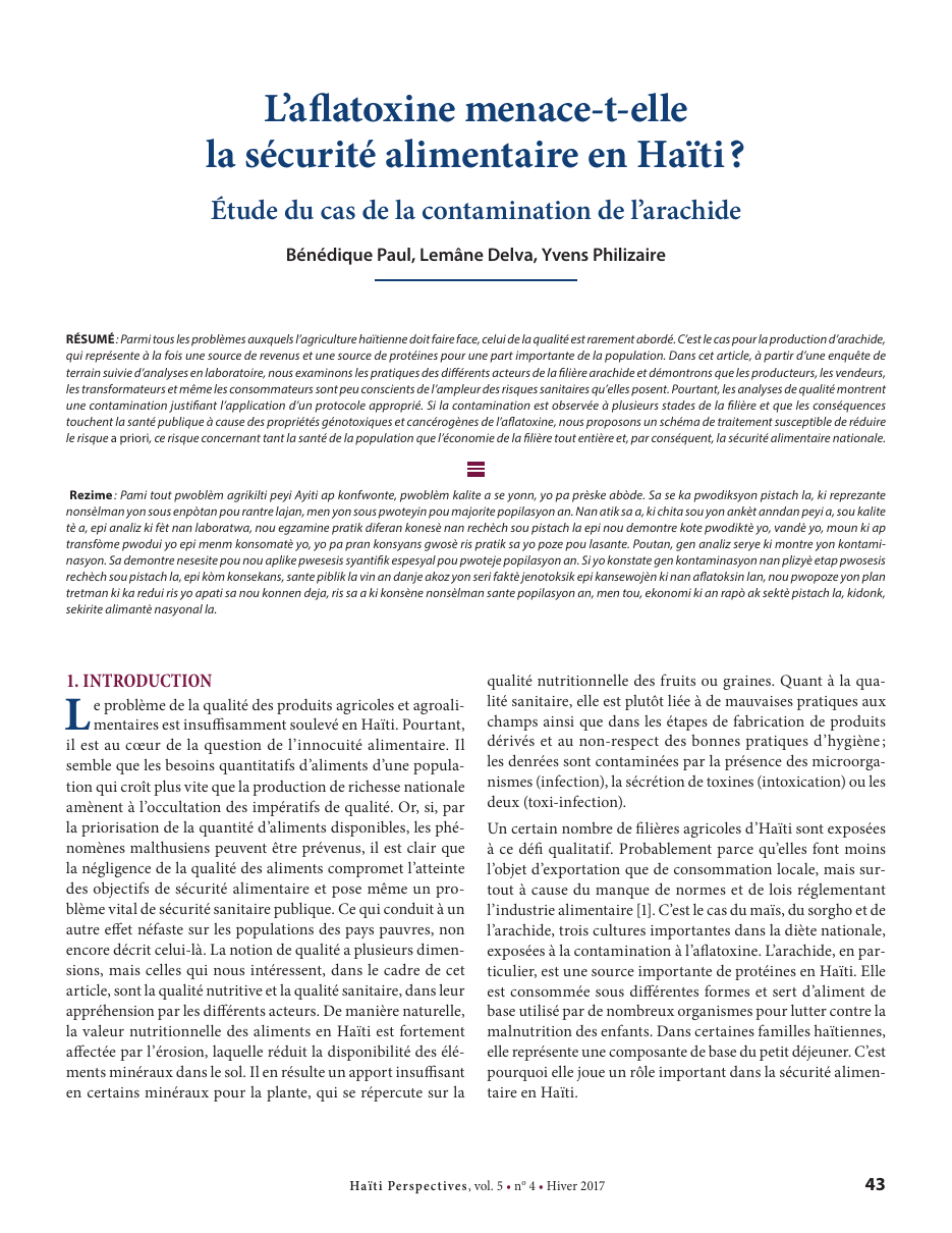 Première page — Bénédique Paul, Lemâne Delva, Yvens Philizaire
