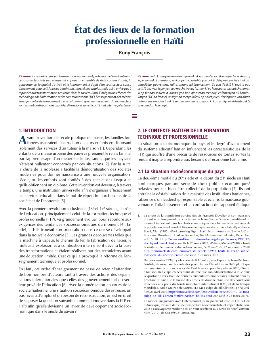 Première page — Rony François