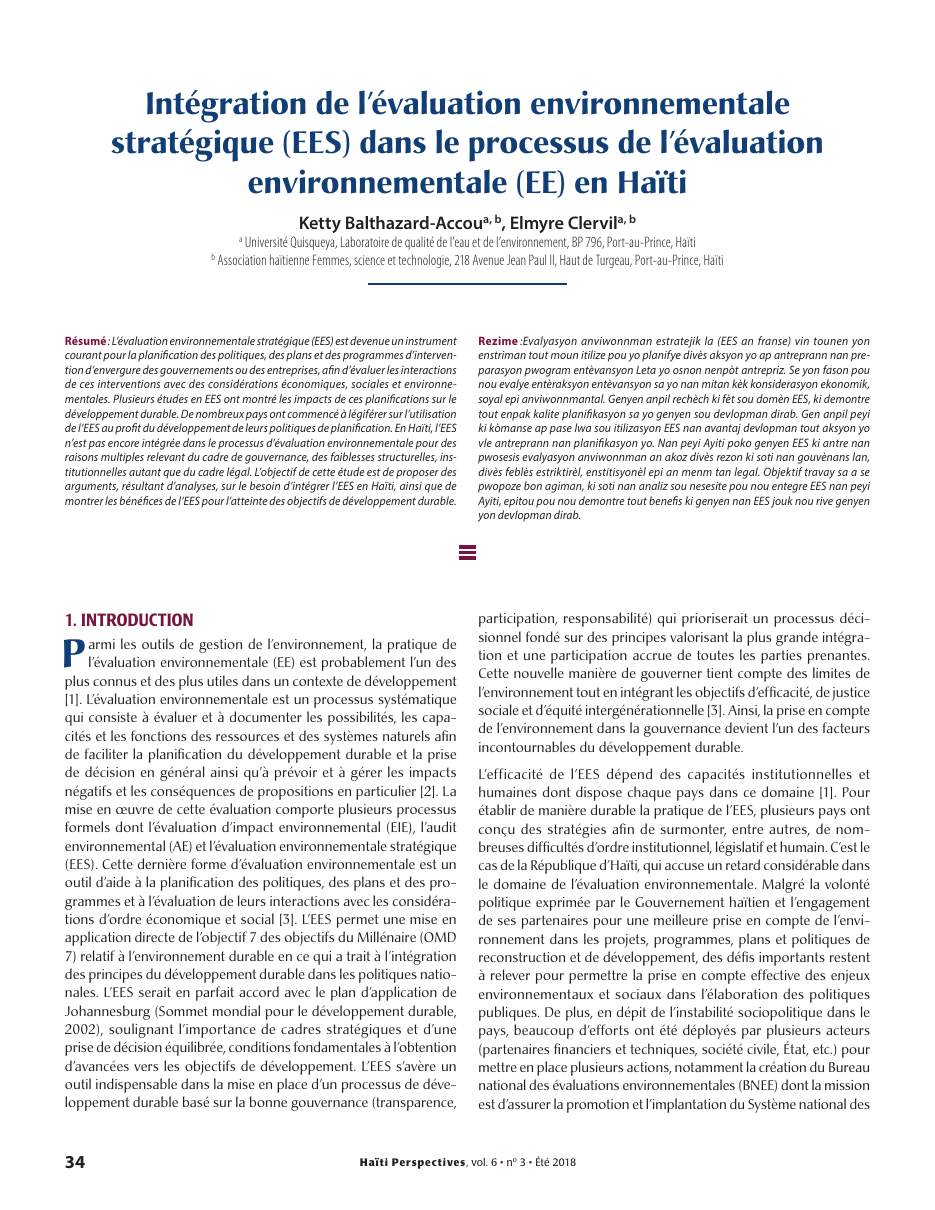 Première page — Ketty Balthazard-Accou, Elmyre Clervil