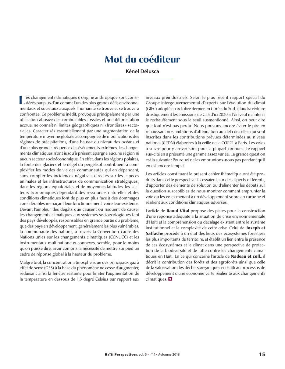 Première page — Kénel Délusca