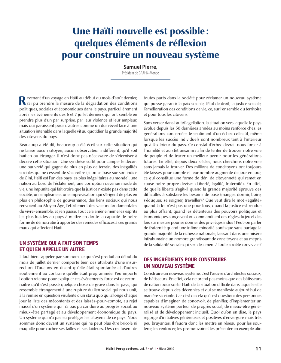 Première page — Samuel Pierre