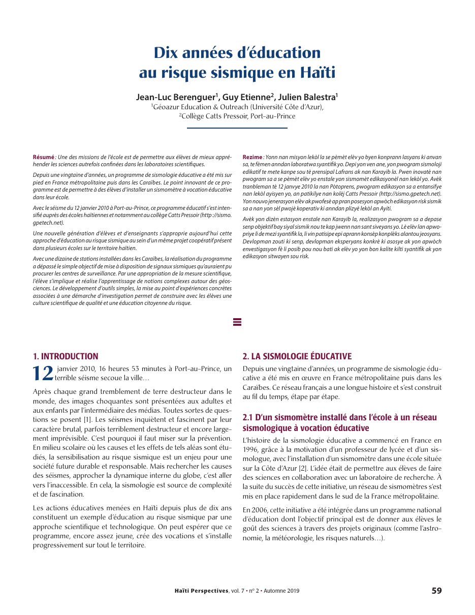 Première page — Jean-Luc Berenguer, Guy Etienne et Julien Balestra
