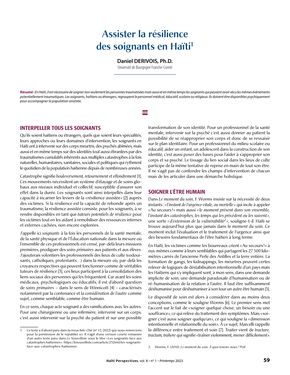 Première page — Daniel DERIVOIS