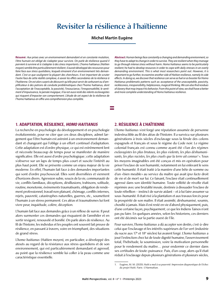 Première page — Michel Martin Eugène
