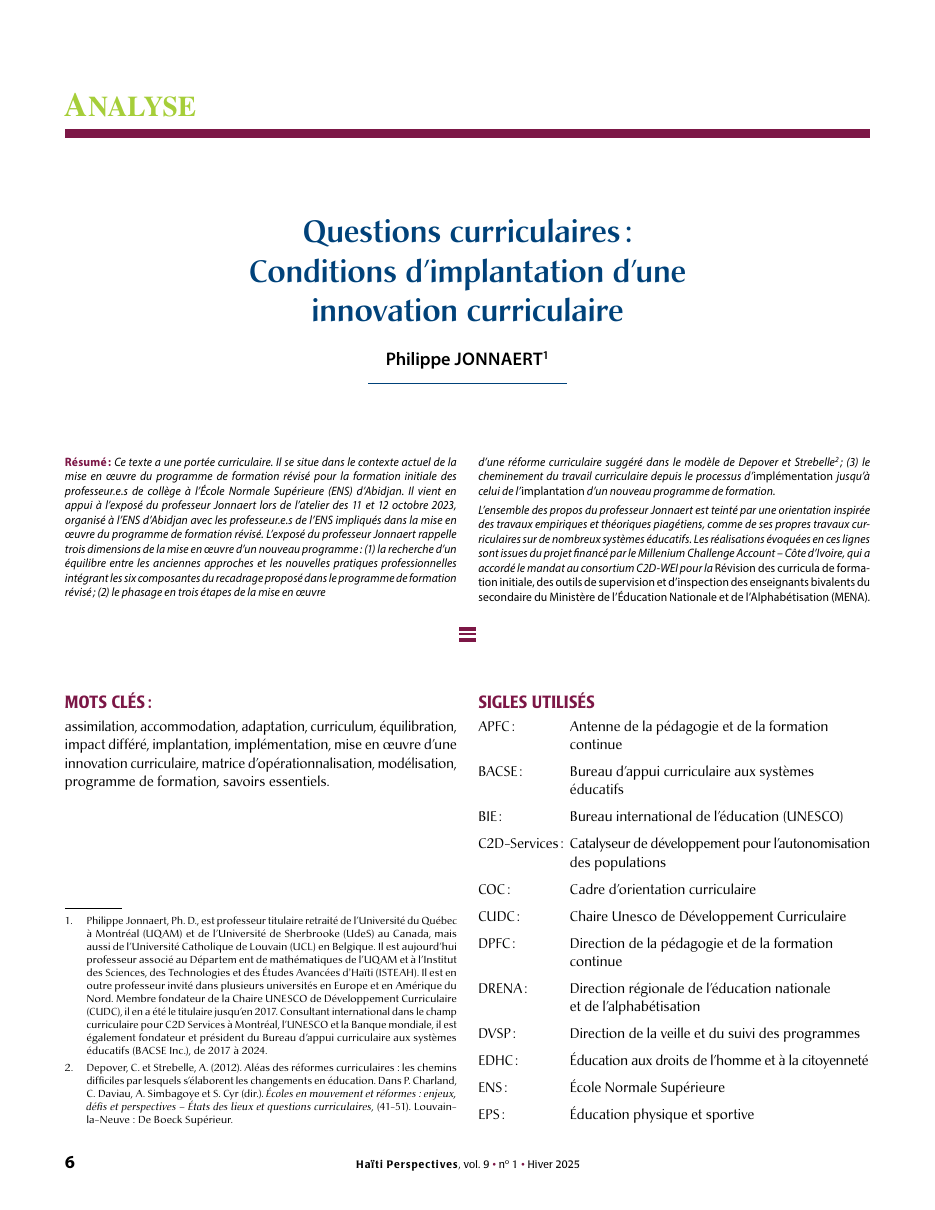 Première page — Philippe JONNAERT
