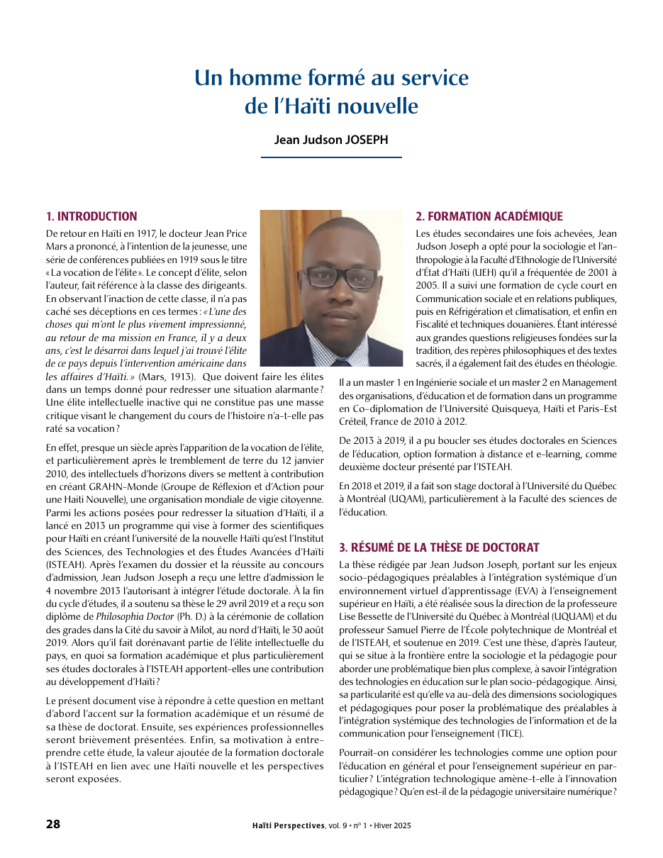 Première page — Jean Judson JOSEPH